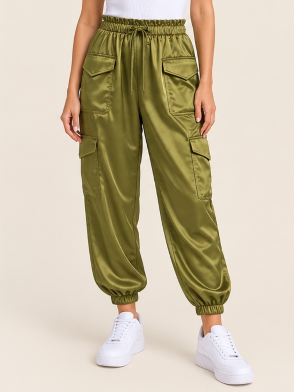 Banana Republic Satin Cargo Joggers Olive Green Size M